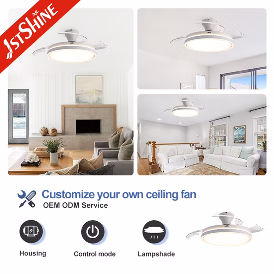 Luxury Design 42 Inch Folding Hidden Blade High Quality Chandelier Crystal Ceiling Fan