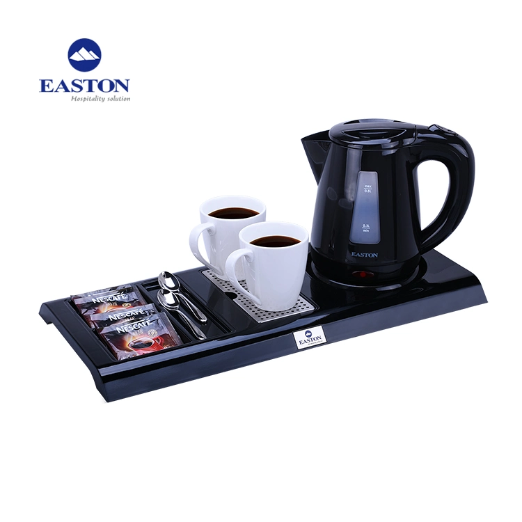 0.8L Black Plastic Electric Kettle with Hospitality Tray