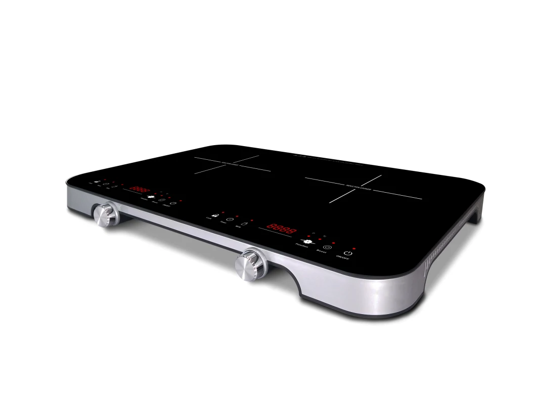 Two Burners Double Induction Cooker with Super Slim Body and Knob Design Hot Selling in Korea and Europe Markets