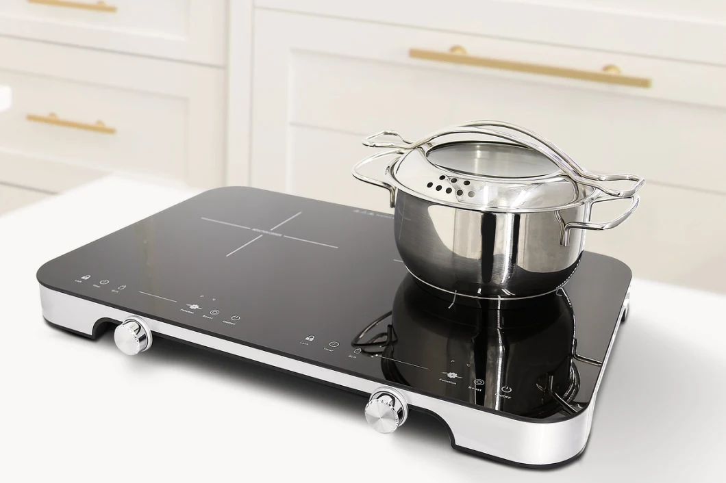 Two Burners Double Induction Cooker with Super Slim Body and Knob Design Hot Selling in Korea and Europe Markets