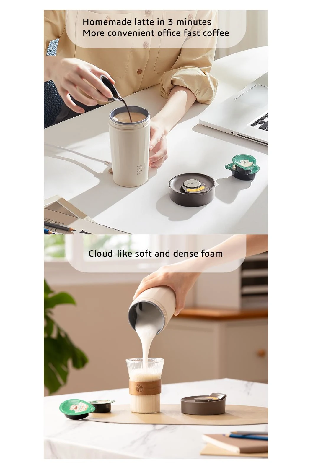 Leasy Cup-Type Multifunction Stainless Steel Electric Kettle Electrical Kettle Electric Water Kettle for Hot Water/Latte/Coffee Milk Foam