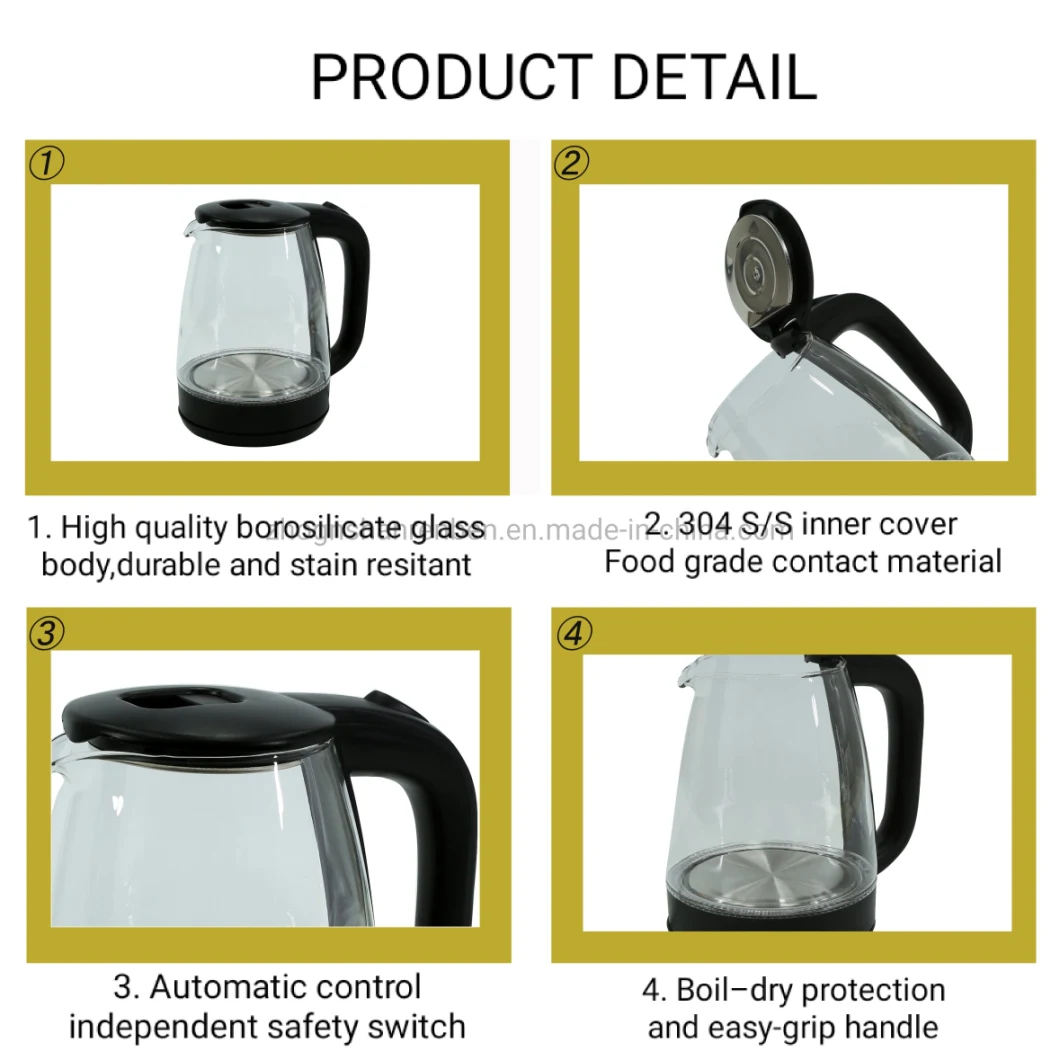 2L Electric Kettle Commercial Electric Water Glass Kettle with Thermostat Function Could Be OEM